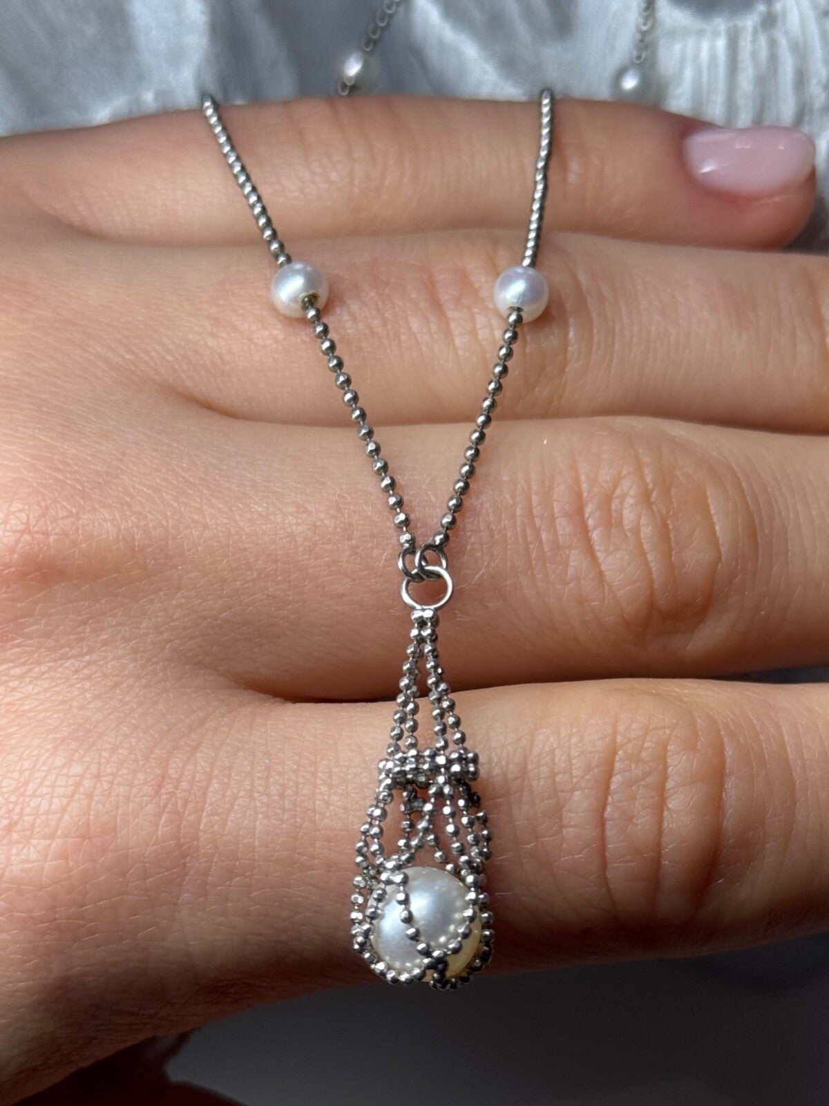 925 Sterling Silver Pearls Necklace Length 18 Inch Elegant