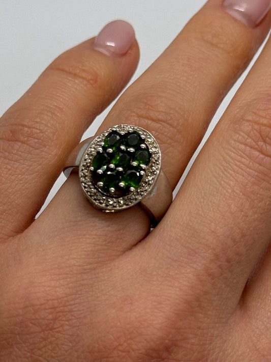 925 Sterling Silver Emerald Ring Size 6