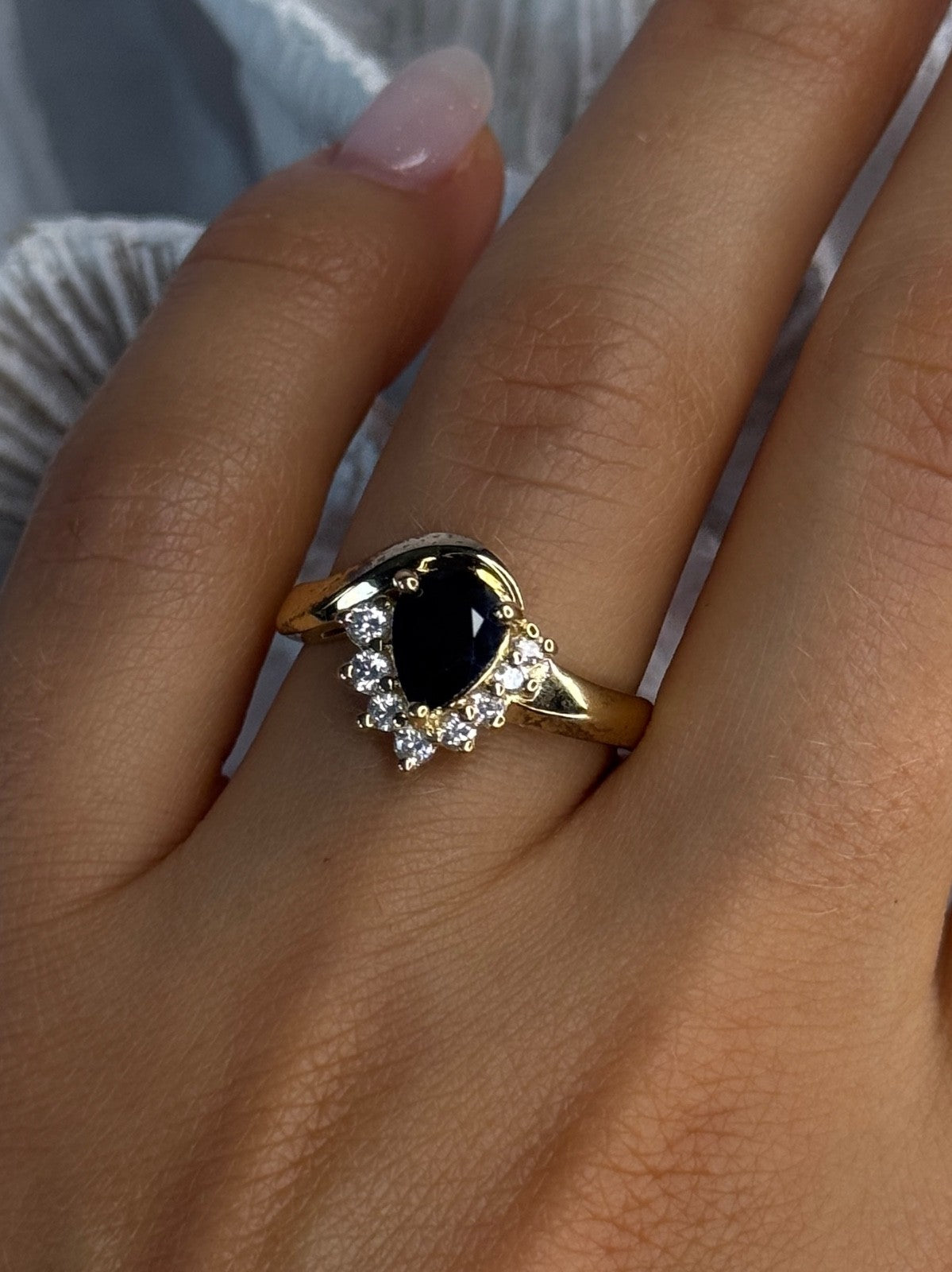 925 Sterling Silver Gold Plated Sapphire & Beryl Ring Size 8