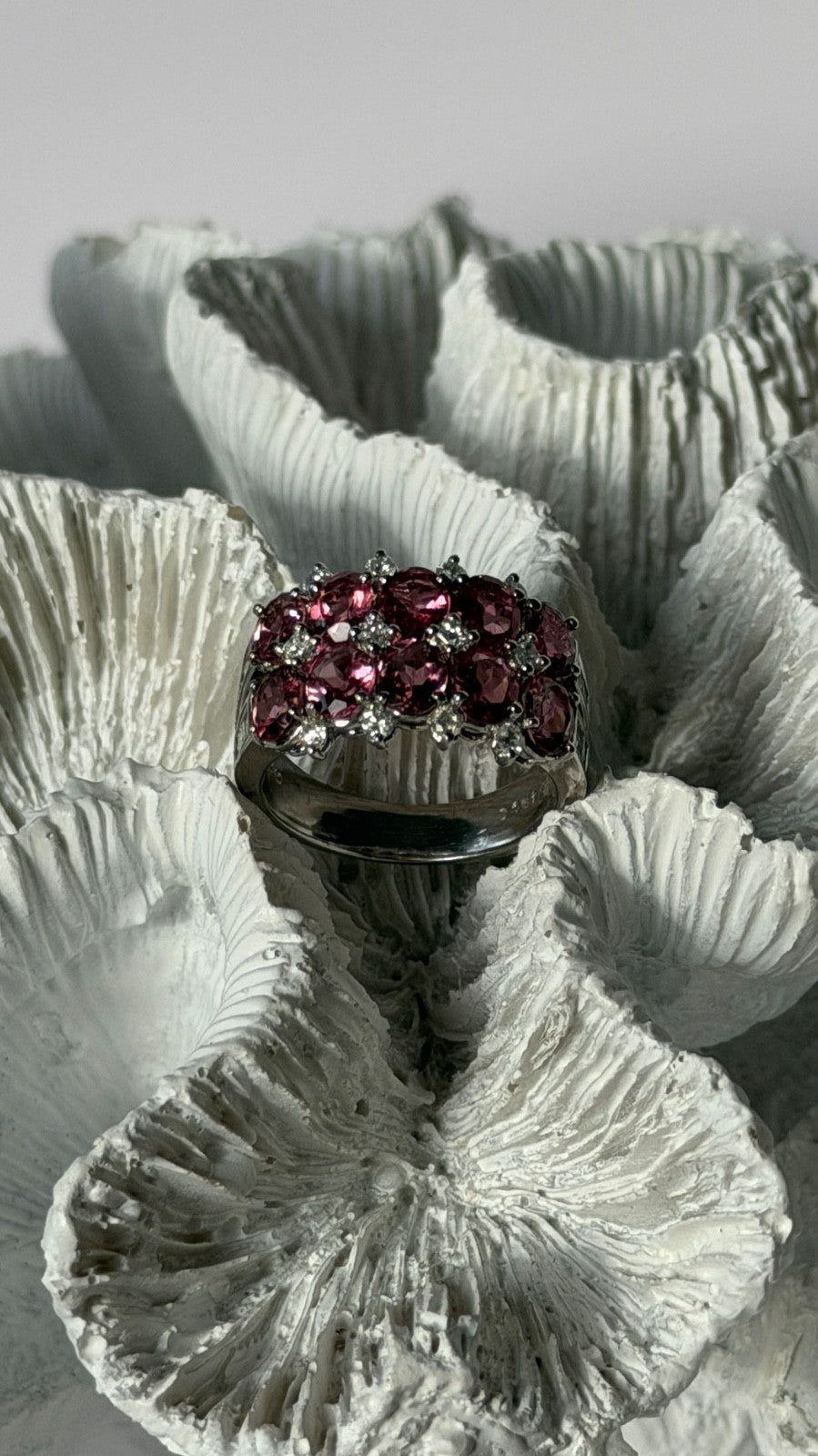 18K 750 White Gold Pink Tourmaline & Diamond Ring Size 6.5