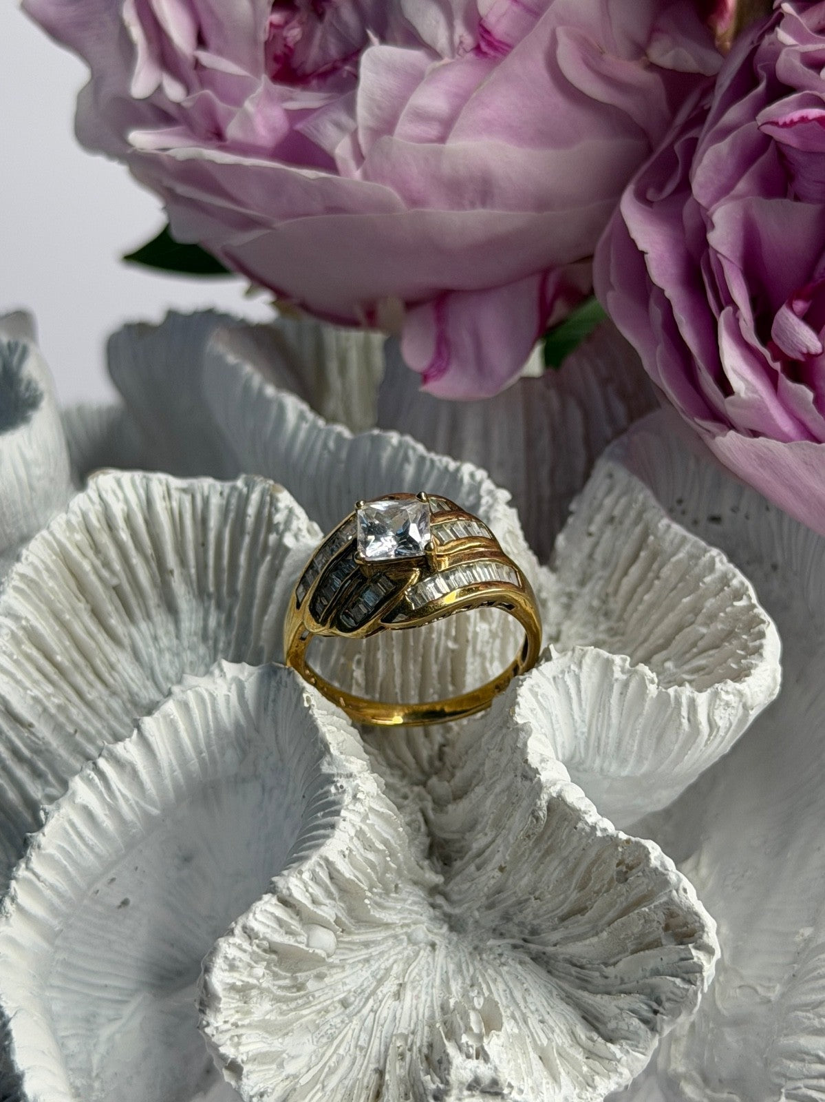 925 Sterling Silver Gold Plated Cz Ring Size 9.5