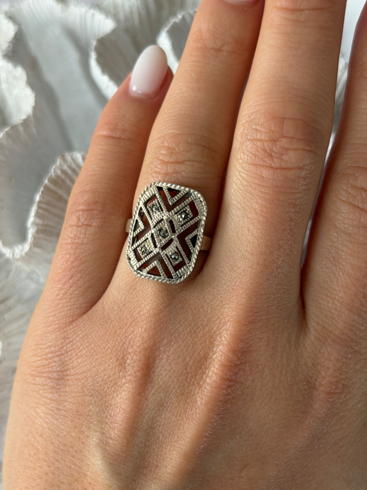 Vintage 925 Sterling Silver Marcasite Ring Size 6.5