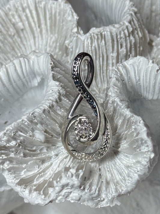 925 Sterling Silver White & Blue Topaz Pendant Length 1.1 Inch