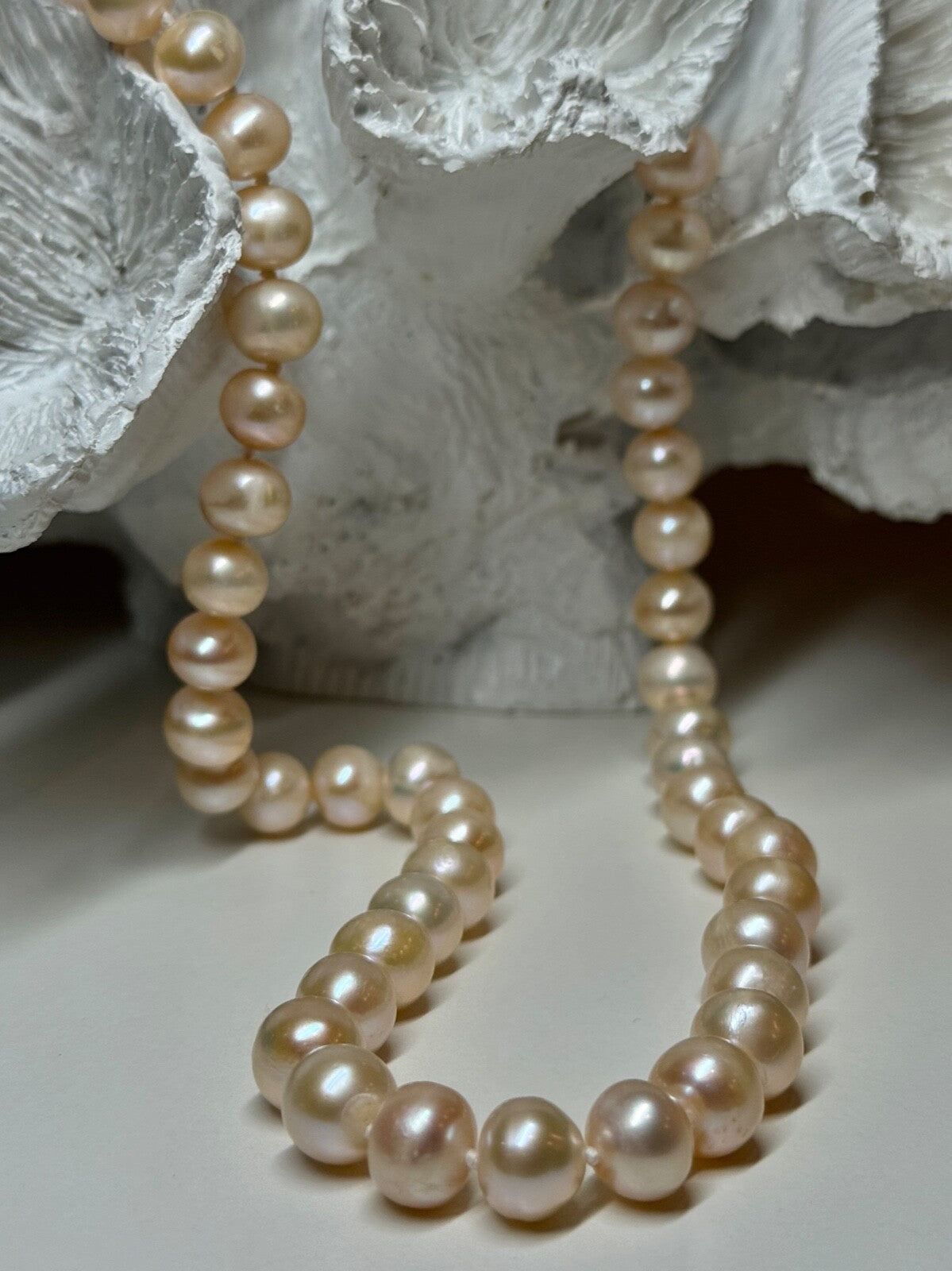14K YELLOW GOLD CLASP FRESH WATER PINK PEARL NECKLACE 18 Inch