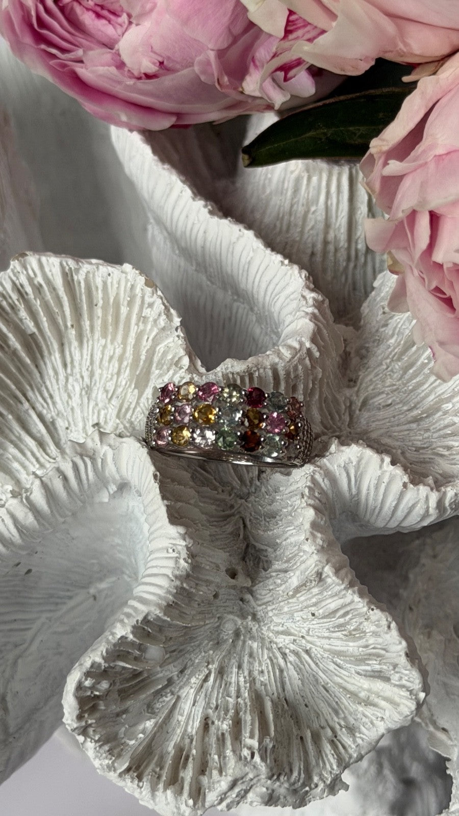 925 Sterling Silver Multi Color Spinel Ring Size 6