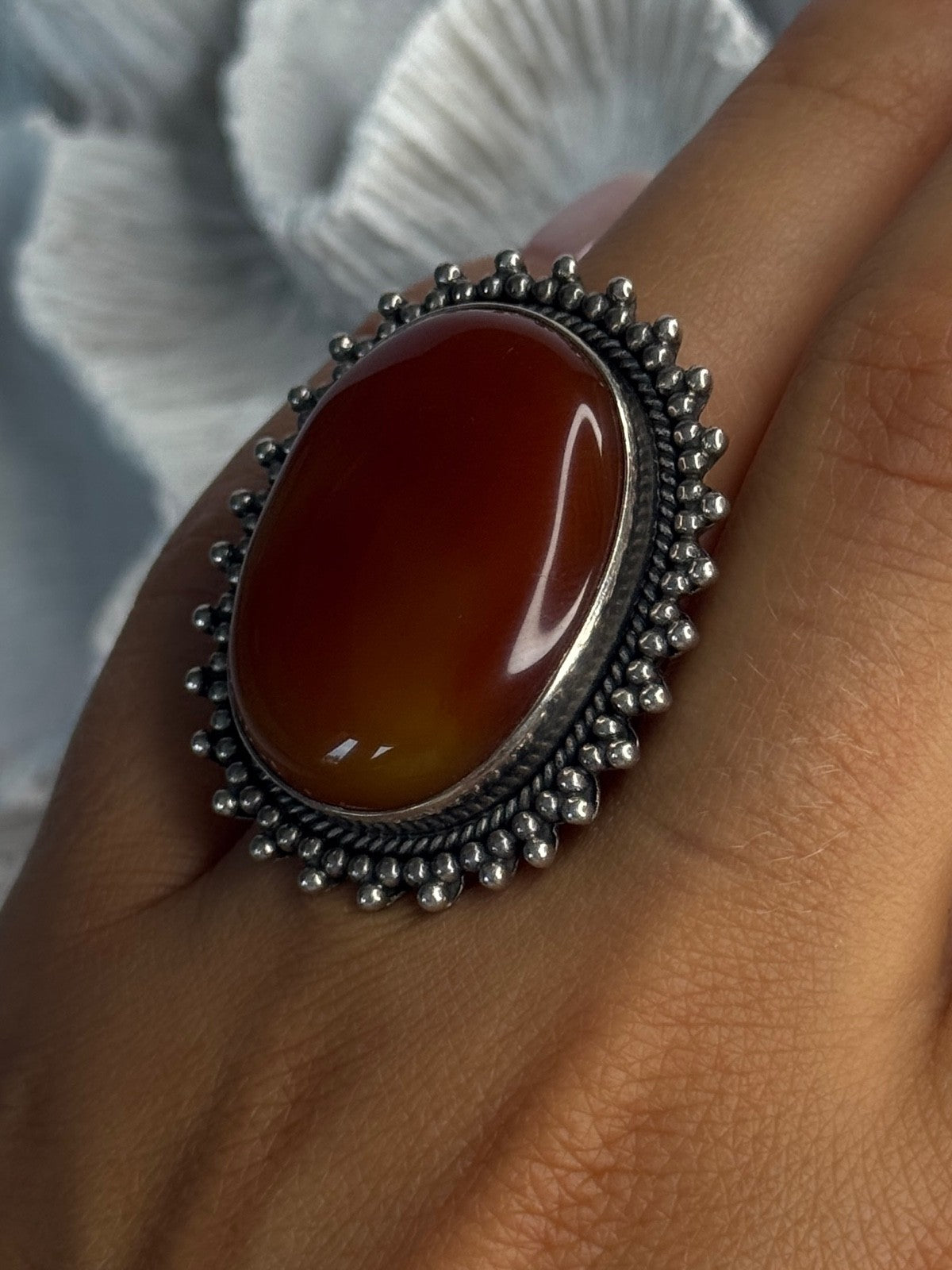 Vintage 925 Sterling Silver Carnelian Ring Size 6