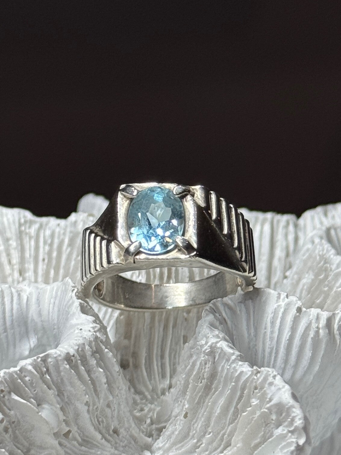 Men's 925 Sterling Silver Topaz Ring Size 8.5