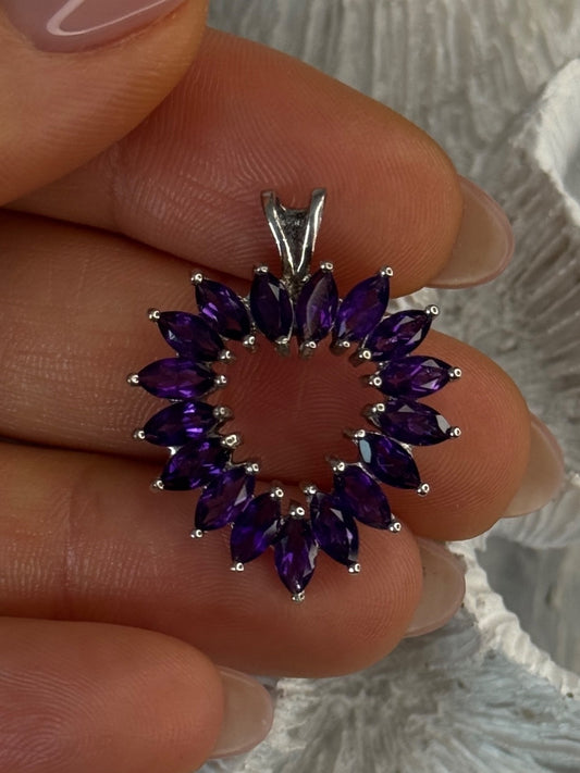 925 Sterling Silver Amethyst Heart Pendant Length 1.15 Inch