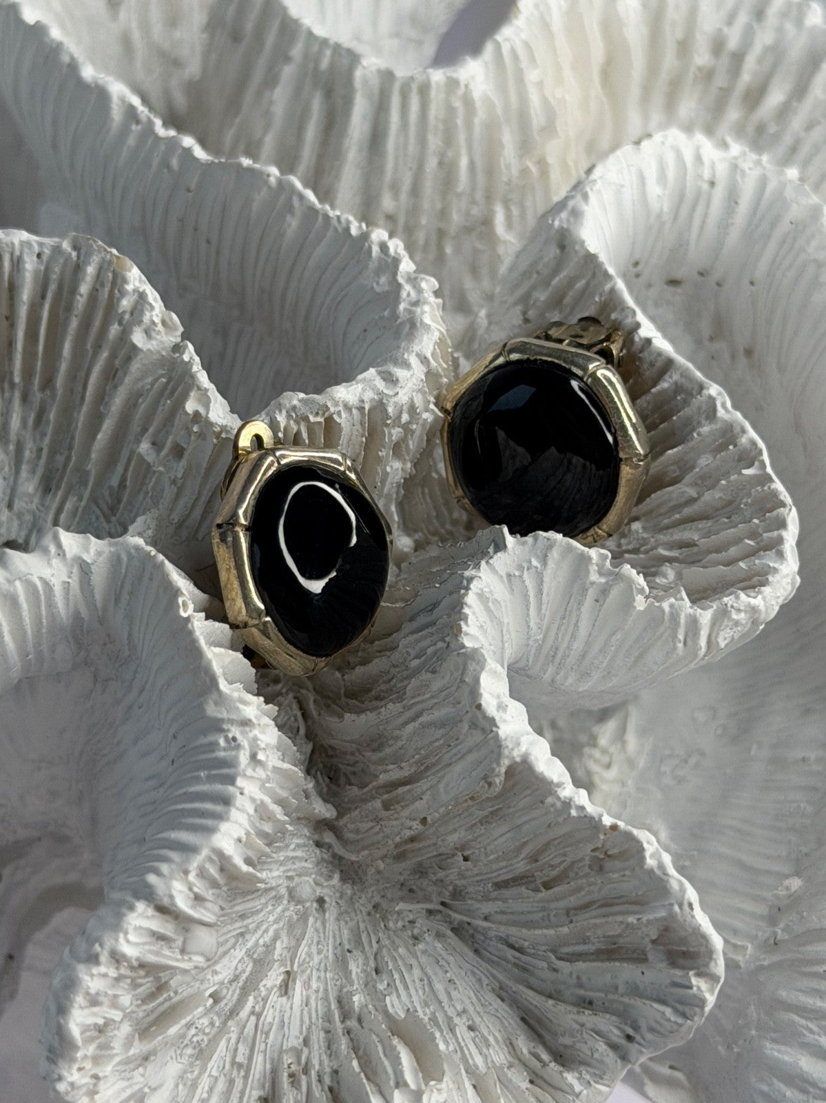 Vintage 925 Sterling Silver Black Onyx Clip-On Earrings