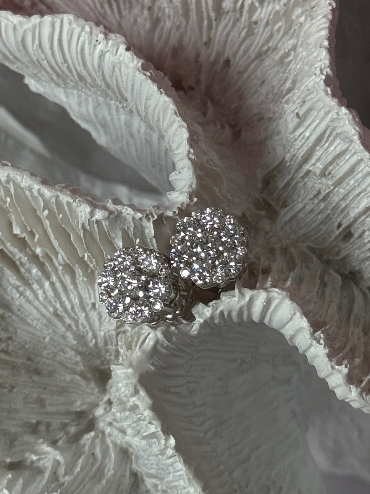 14K White Gold Diamond 2.08 TCW Flower Earrings