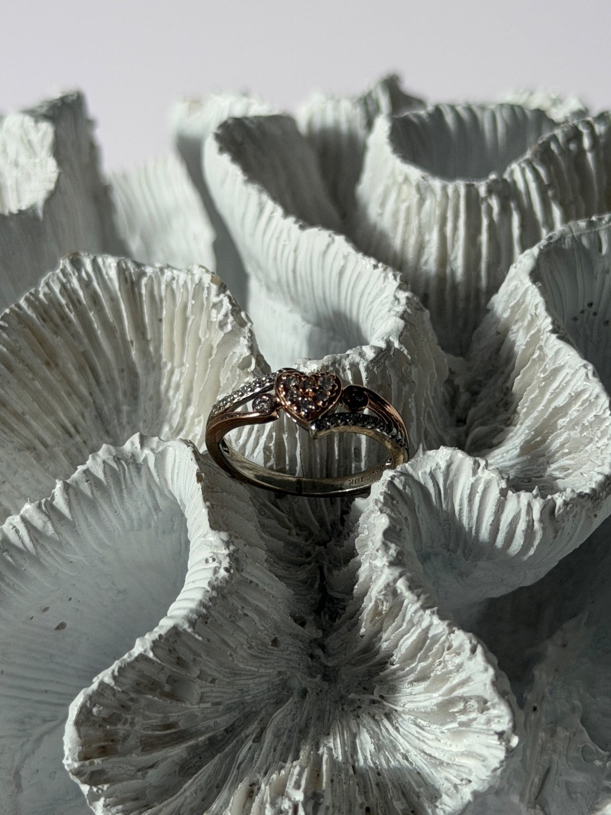 925 Sterling Silver & 10K Rose Gold Colorless Sapphire Ring Size 6