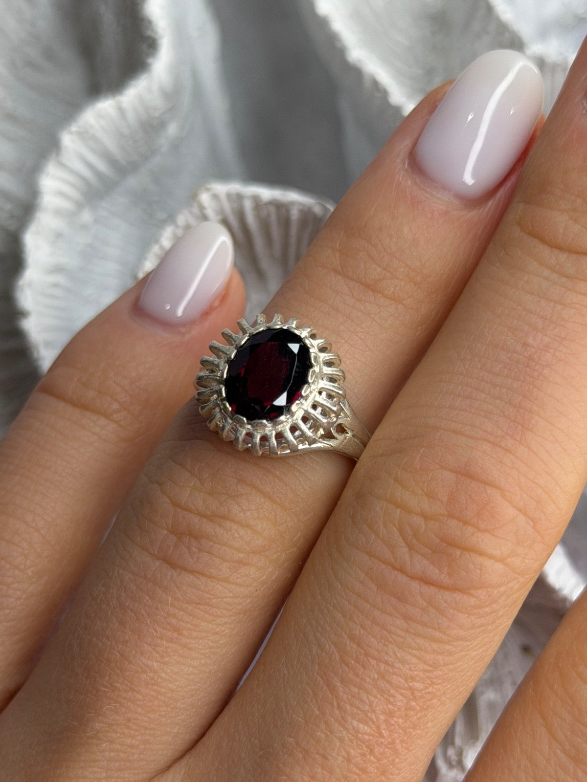 925 Sterling Silver Garnet Ring Size 5