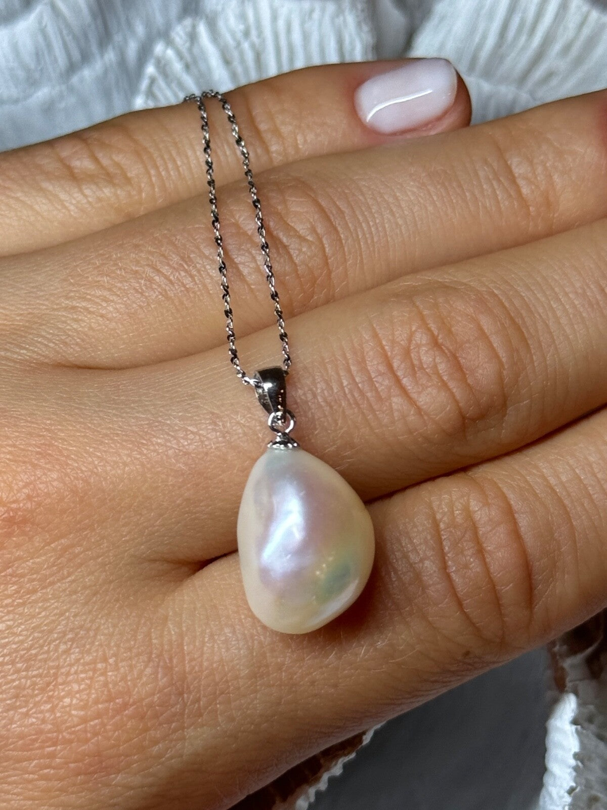 925 Sterling Silver Fresh Water Necklace Length 18 Inch