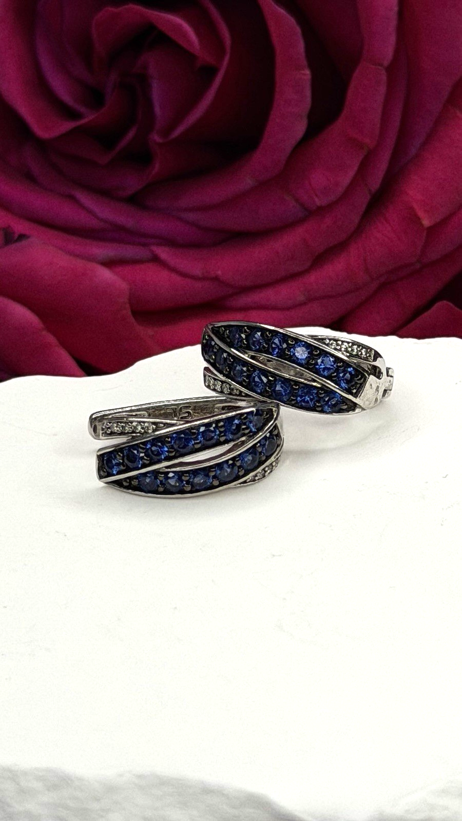 925 Sterling Silver Blue & White Sapphire Stones Earrings