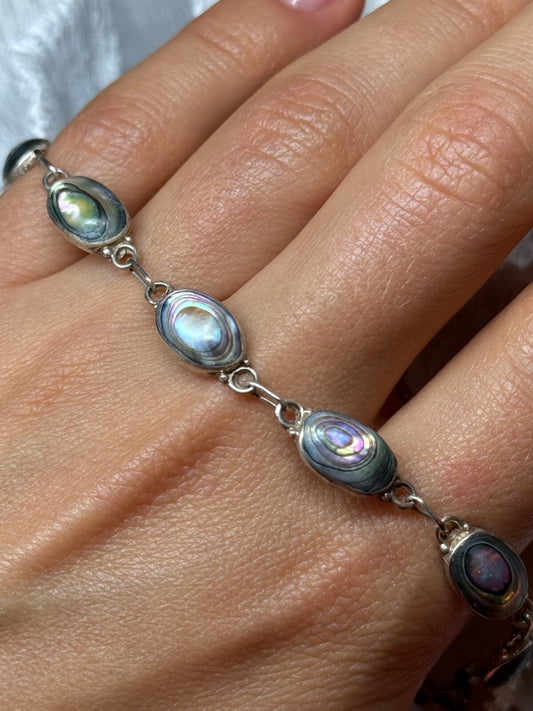 Vintage 925 Sterling Silver Abalone Bracelet Length 7 Inch