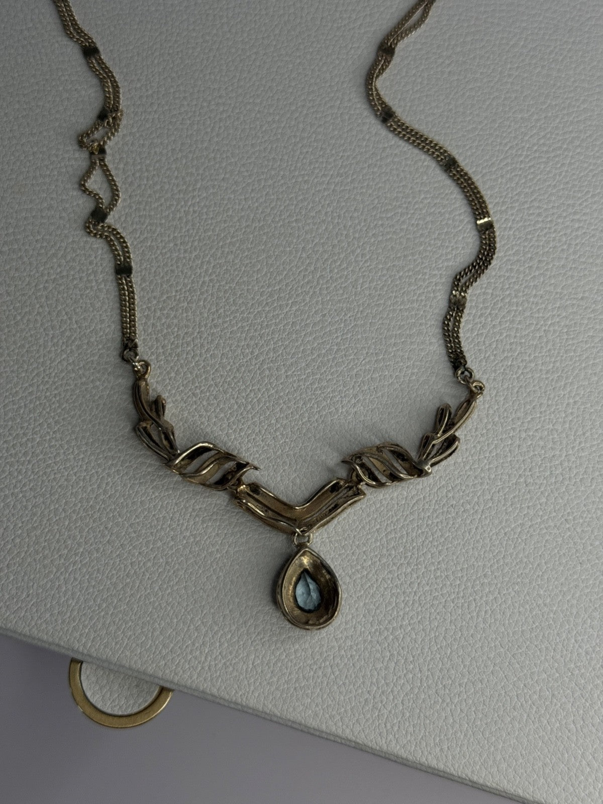 Elegant 925 Sterling Silver Blue Topaz & Marcasite Necklace