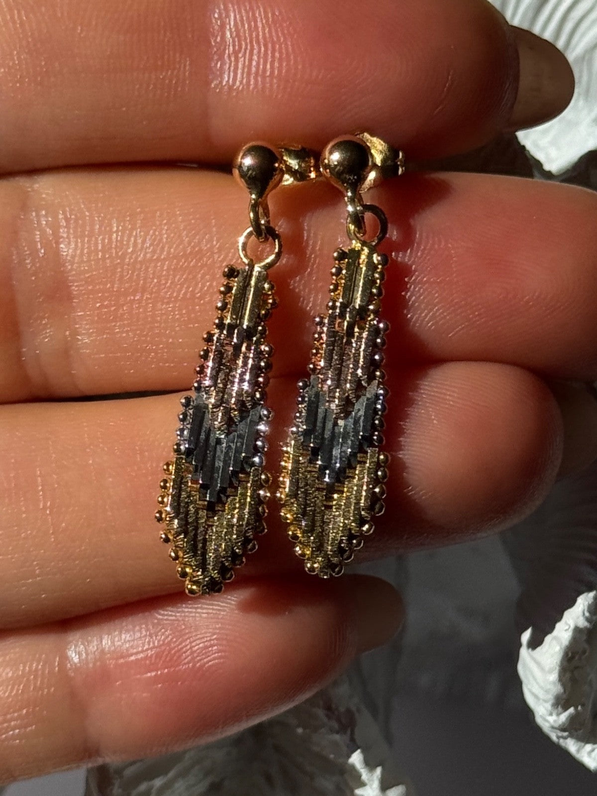 925 Sterling Silver 3 Colors Gold Plated Italy Earrings