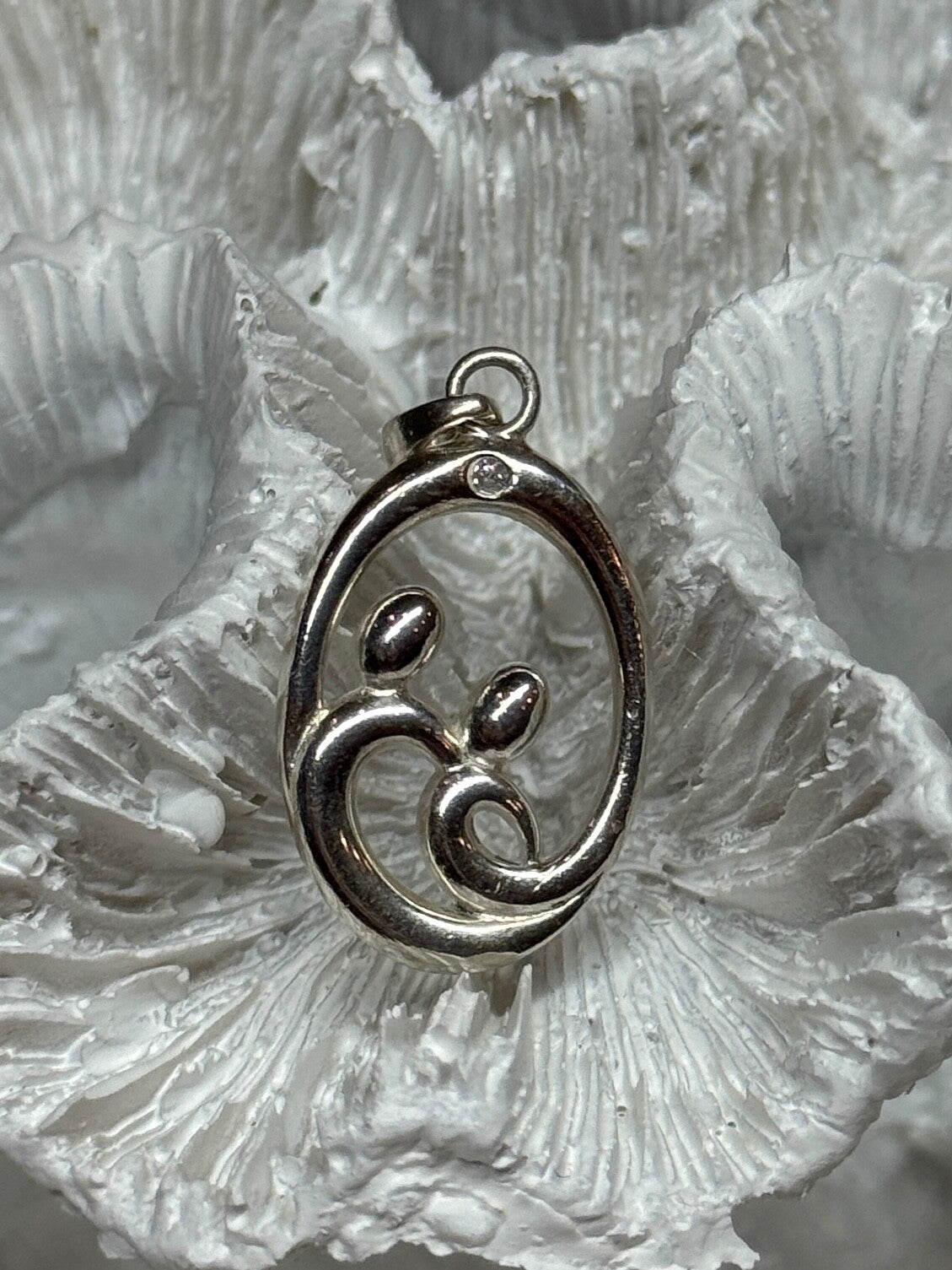 925 Sterling Silver Diamond Pendant Length 1.3 Inch