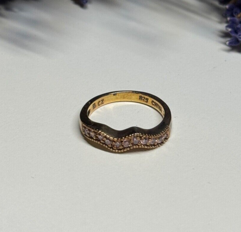 925 Sterling Silver Gold Plated Pink CZ Ring Size 6