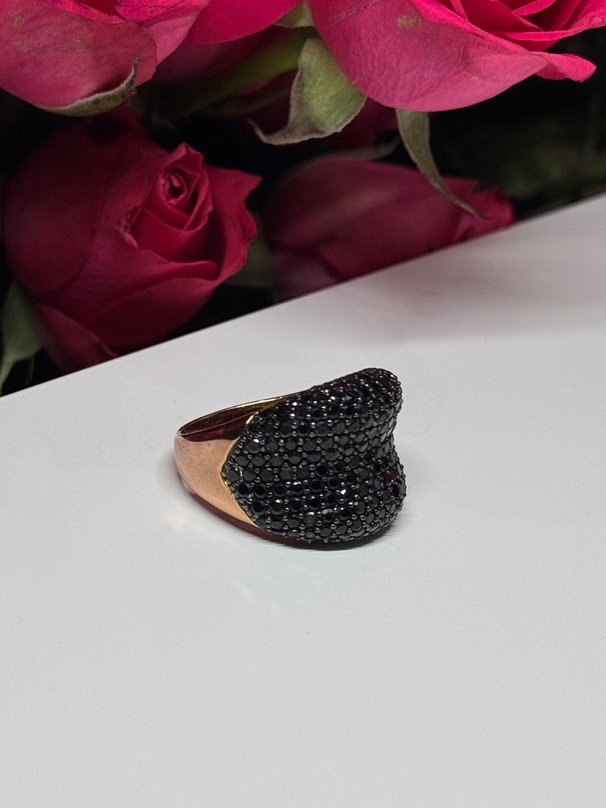 925 Sterling Silver Gold Plated Black Spinel Ring Size 8.5