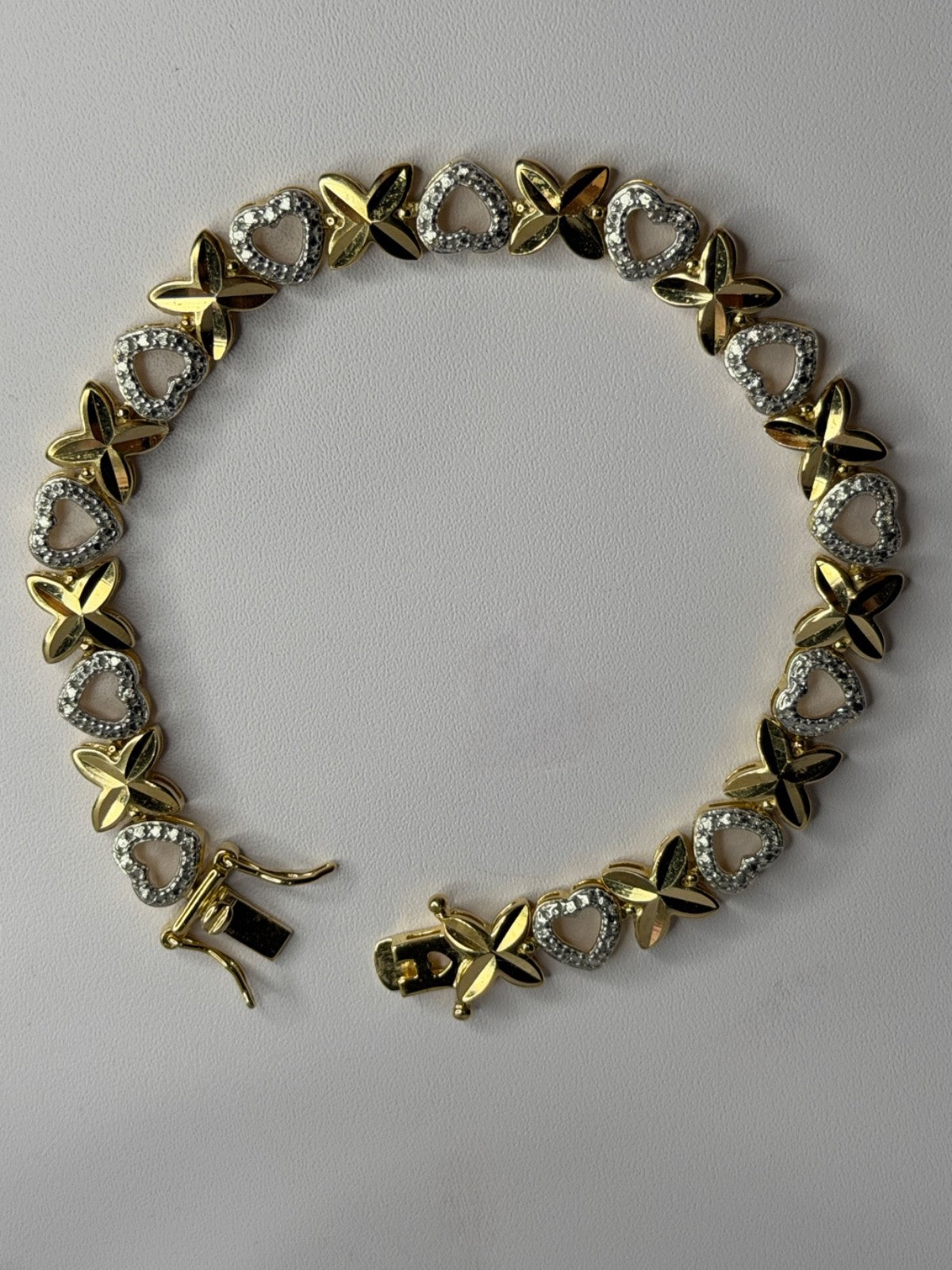 925 Sterling Silver Gold Plated Heart Bracelet Length 7.5