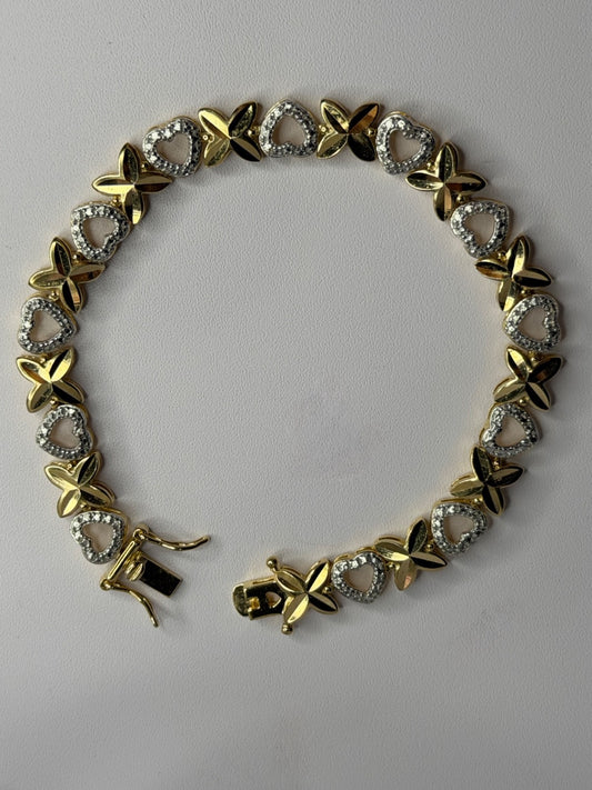 925 Sterling Silver Gold Plated Heart Bracelet Length 7.5