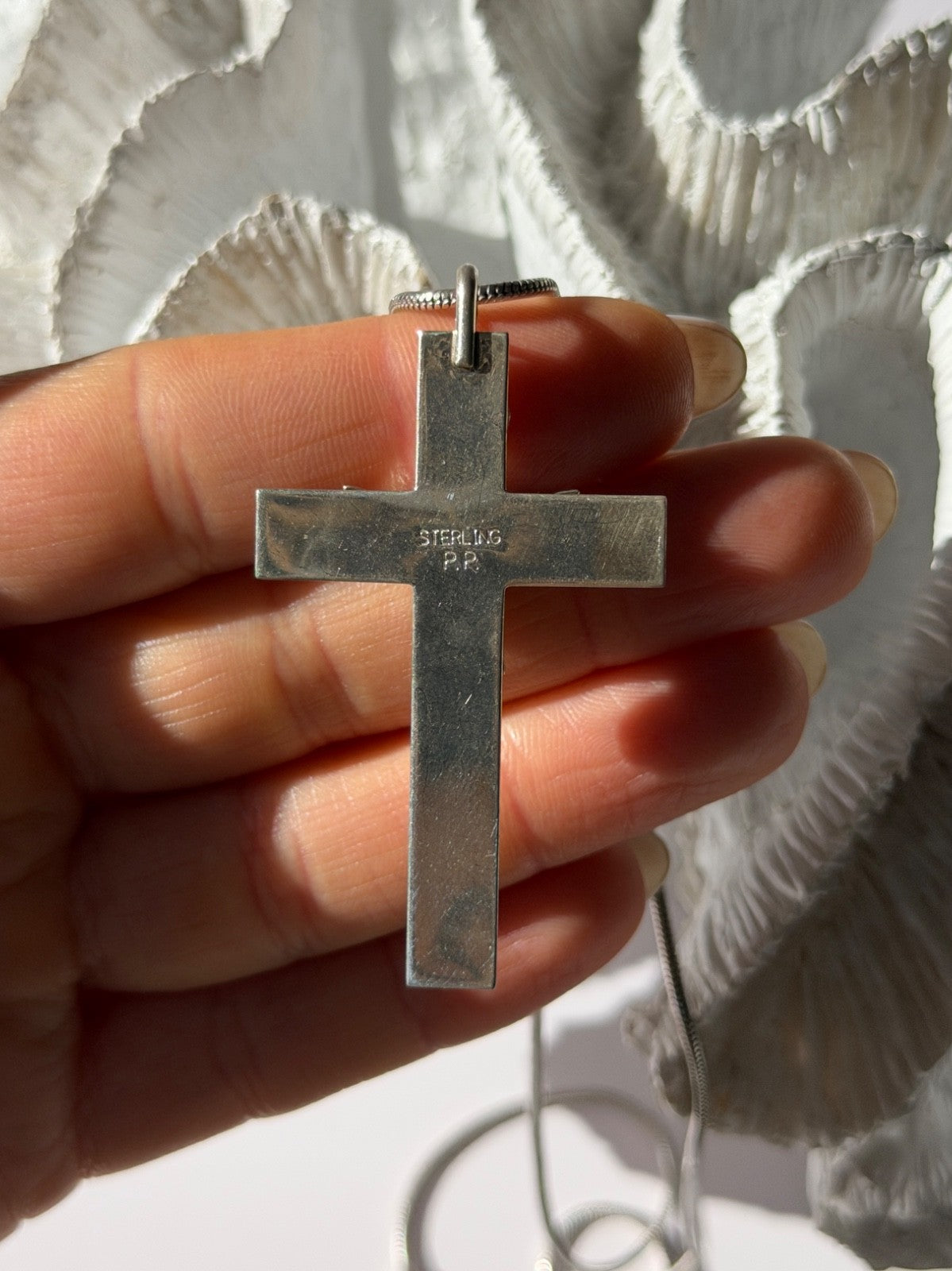 Vintage 925 Sterling Silver Sodalite Cross Necklace Length 18 in