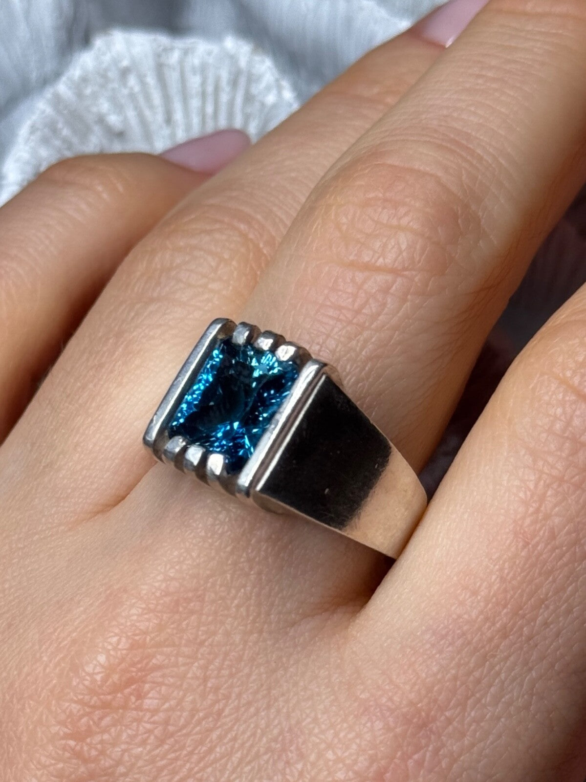 Men'S 925 Sterling Silver Aquamarine Ring Size 9