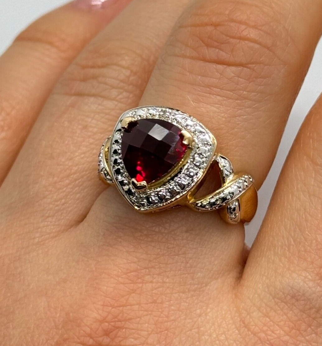 925 Sterling Silver Gold Plated Spinel Ring Size 7