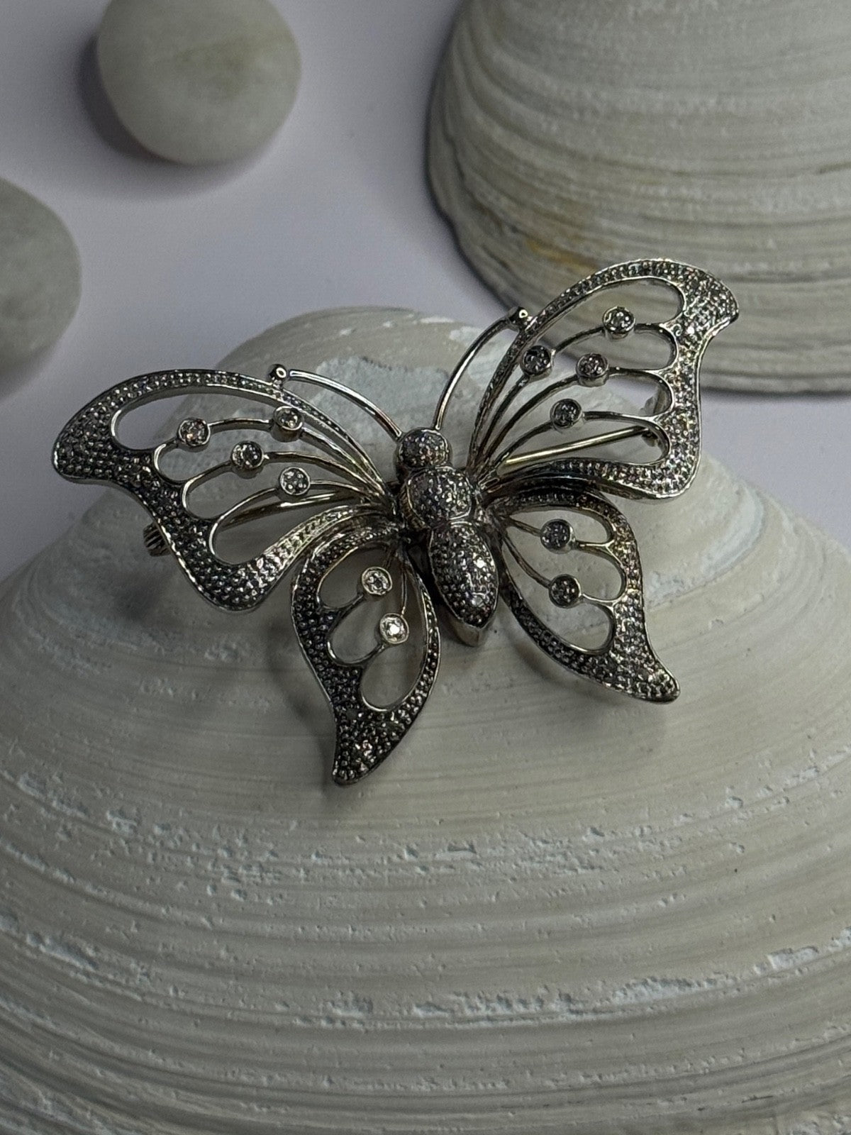 925 Sterling Silver Butterfly Beryl Brooch Length 1.30 Inch