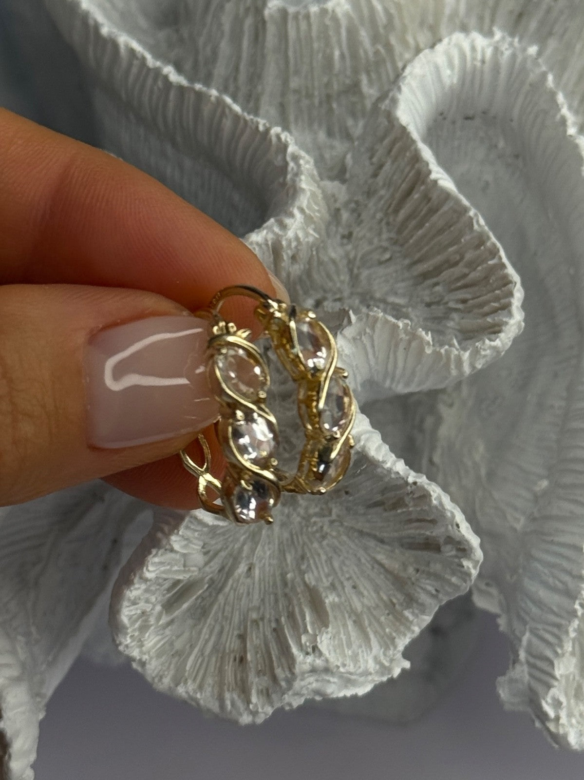 925 Sterling Silver Gold Plated White Topaz Earrings Length 0.90 Inch