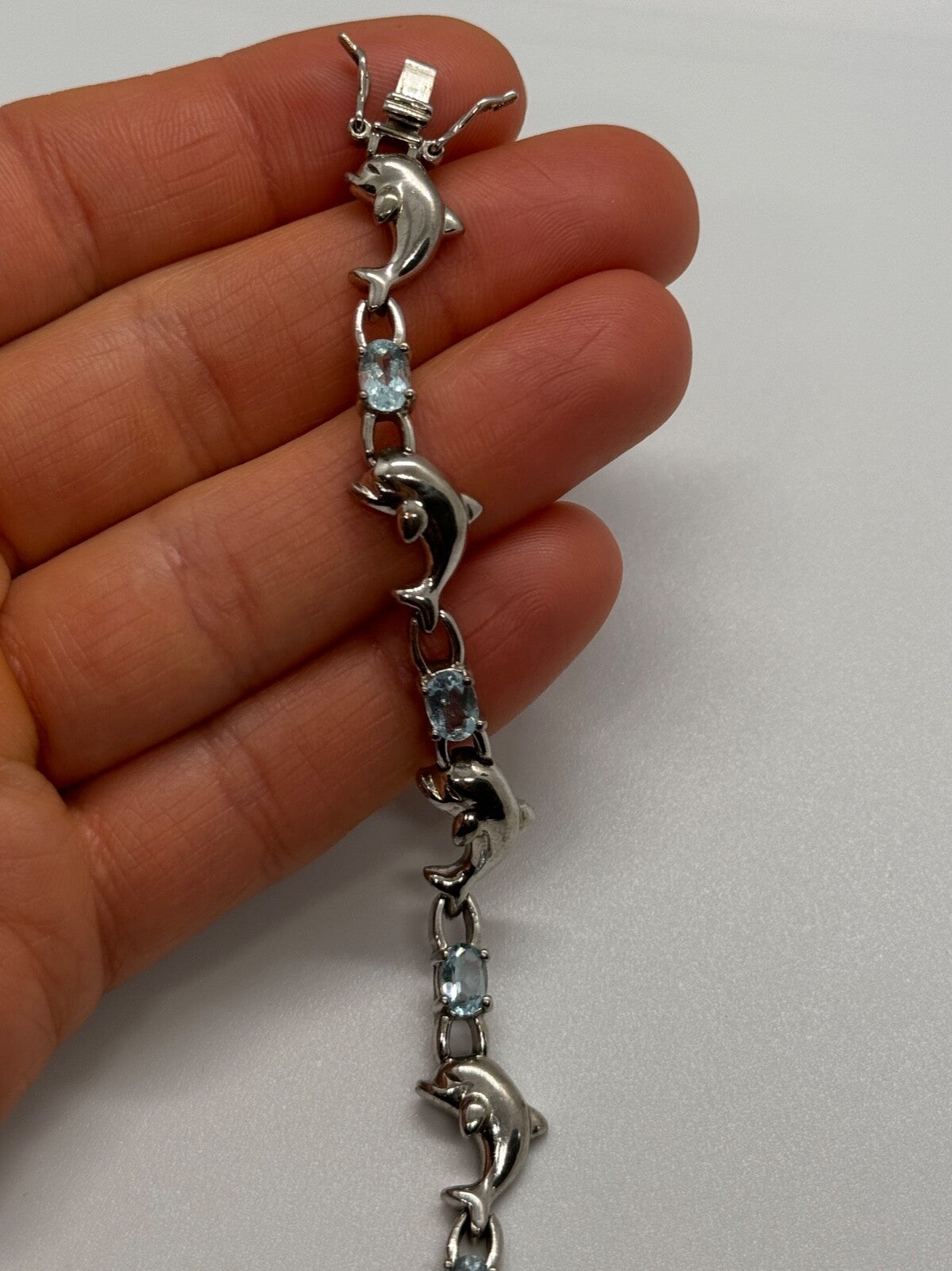925 Sterling Silver Topaz Dolphin Bracelet