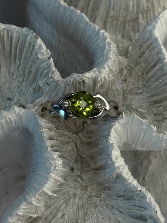 925 Sterling Silver Peridot & Beryl Ring Size 6