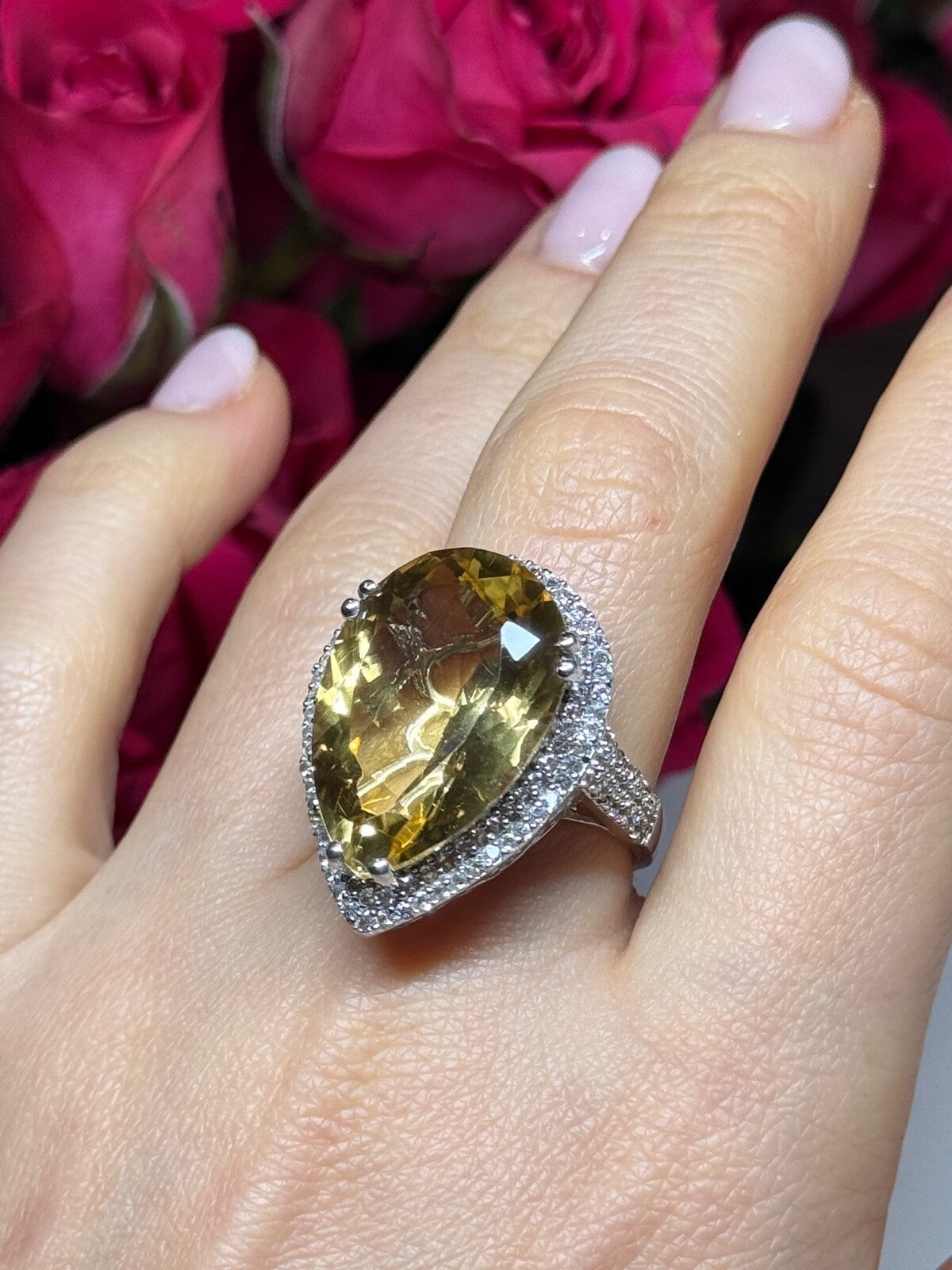 925 Sterling Silver Citrine & Beryl Ring Size 8.5