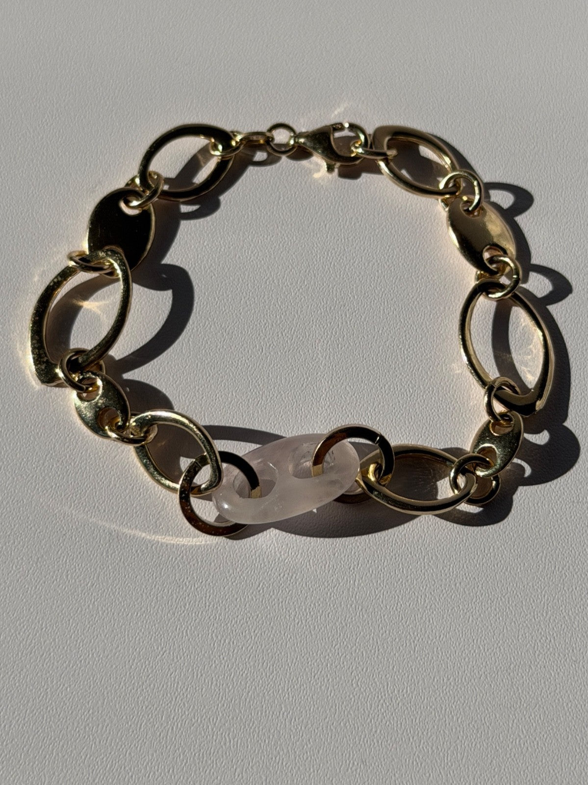 Italy 925 Sterling Silver Gold Plated Rose Quartz Bracelet