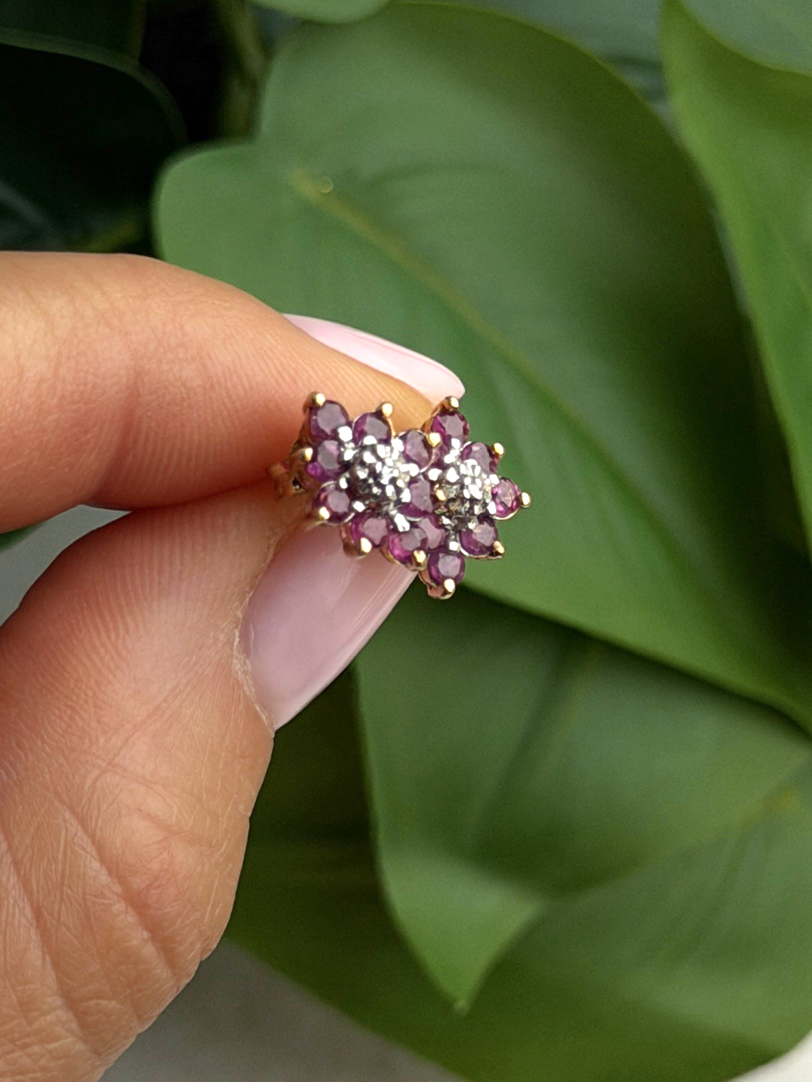 10K Yellow Gold Ruby & Diamond Flower Earrings