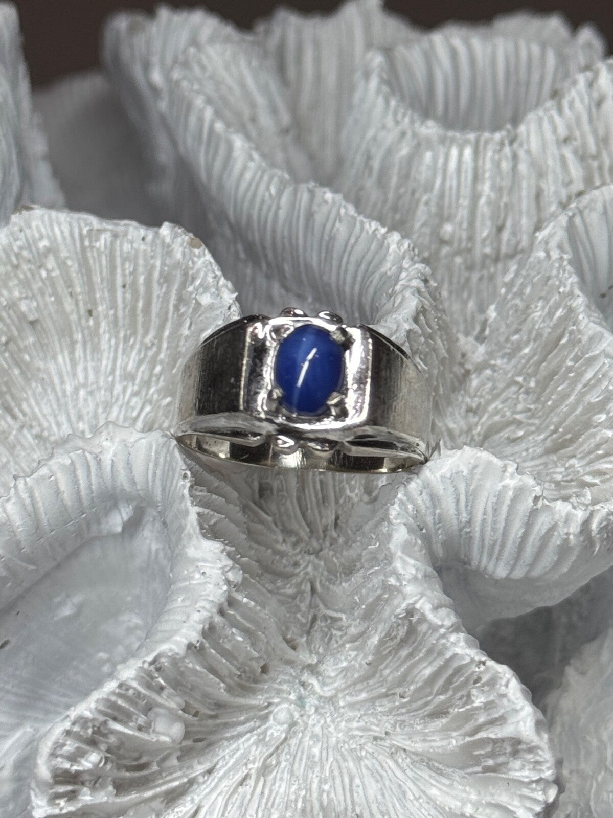 Men's 925 Sterling Silver Star Sapphire Ring Size 8.5