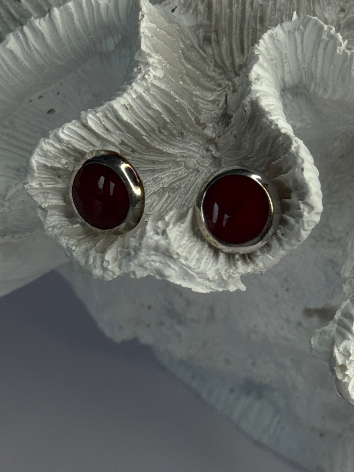 925 Sterling Silver Carnelian Round Stud Earrings Length 0.50 Inch