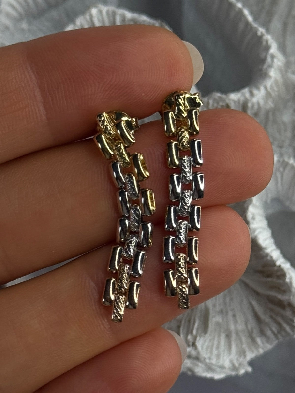 Italy Milor 925 Sterling Silver Gold Plated Earrings Length 1.40 Inch