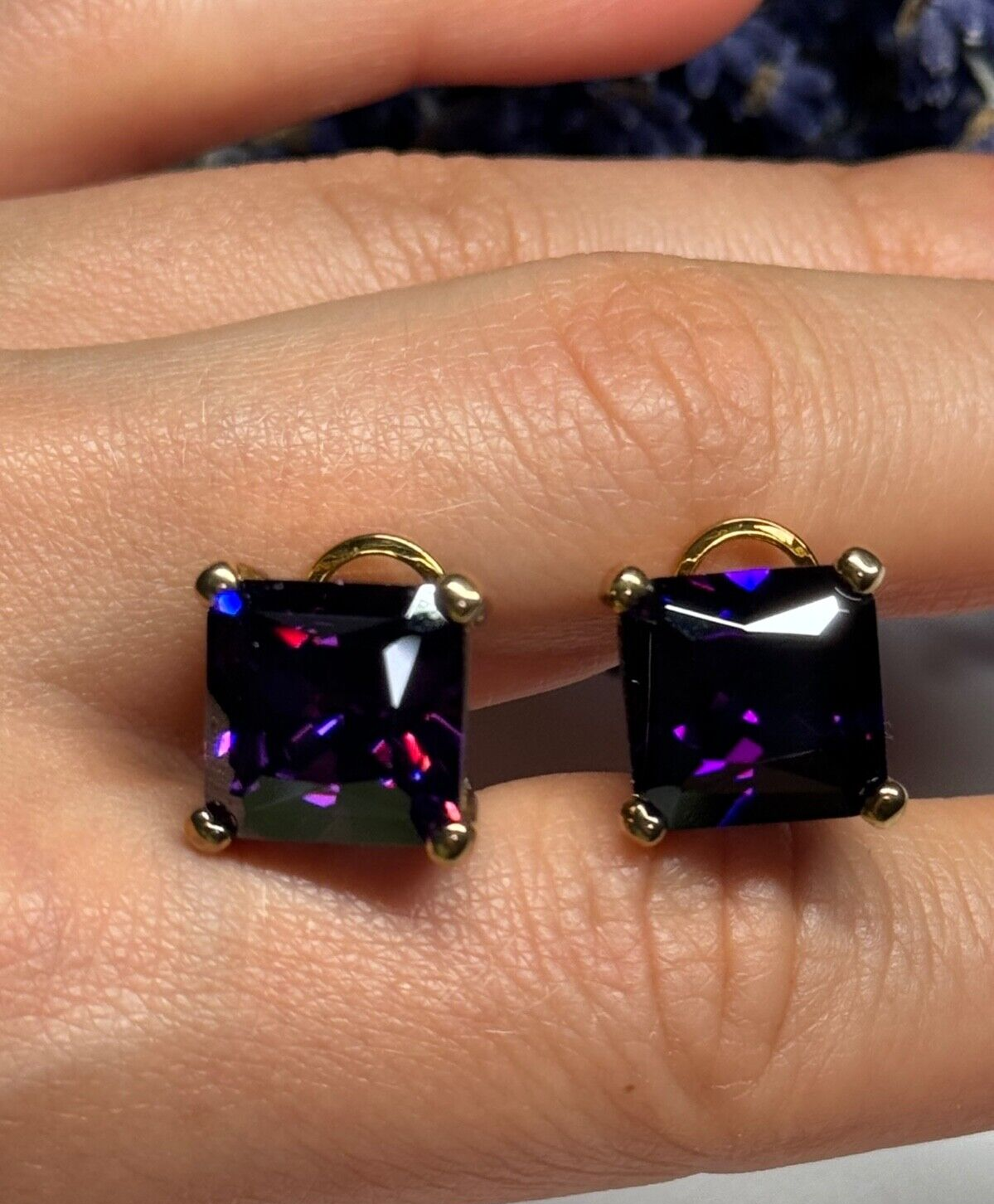 925 Sterling Silver Gold Plated Amethyst Earrings