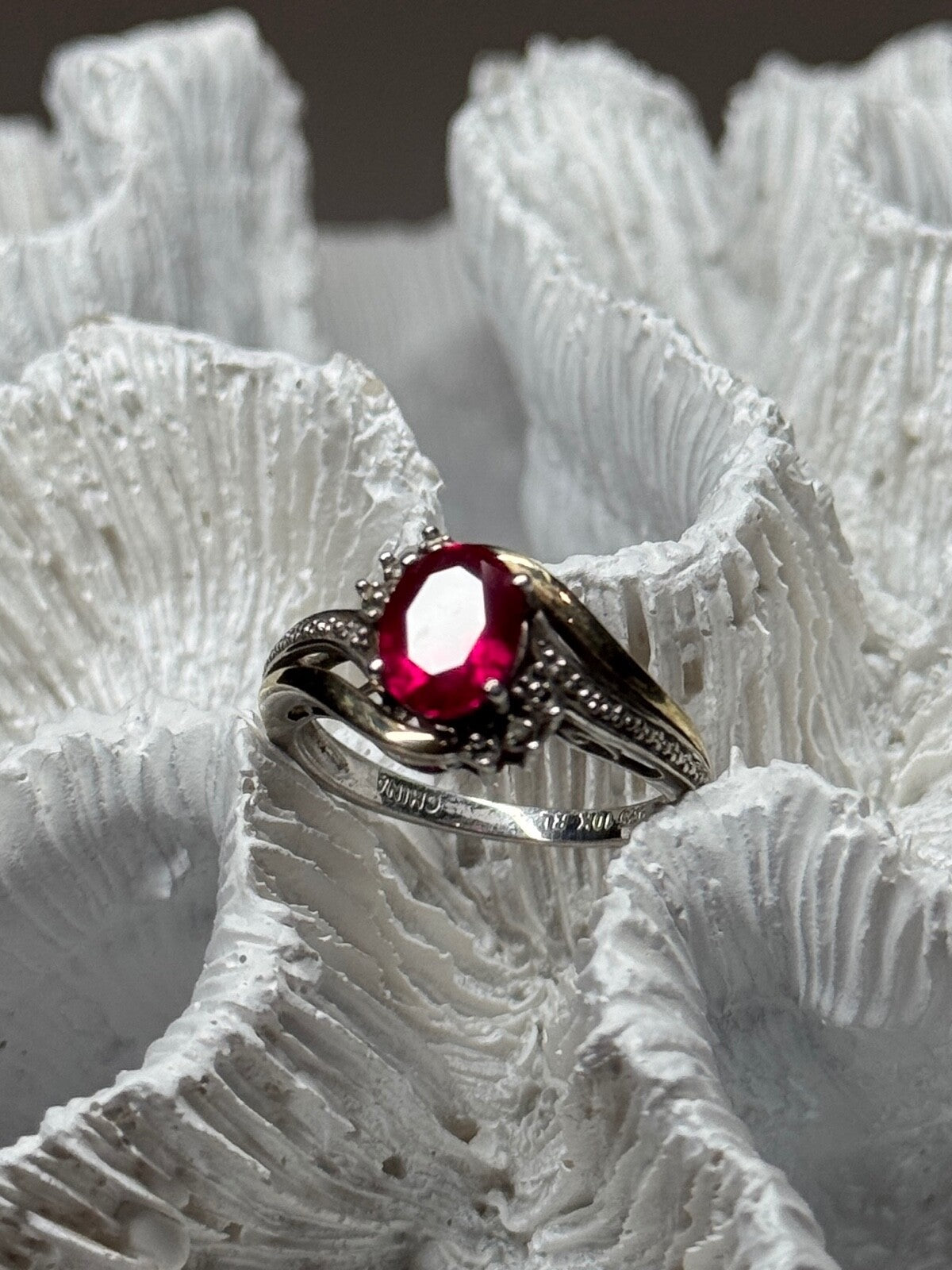 925 Sterling Silver & 10k Yellow Gold Ruby Ring Size 6