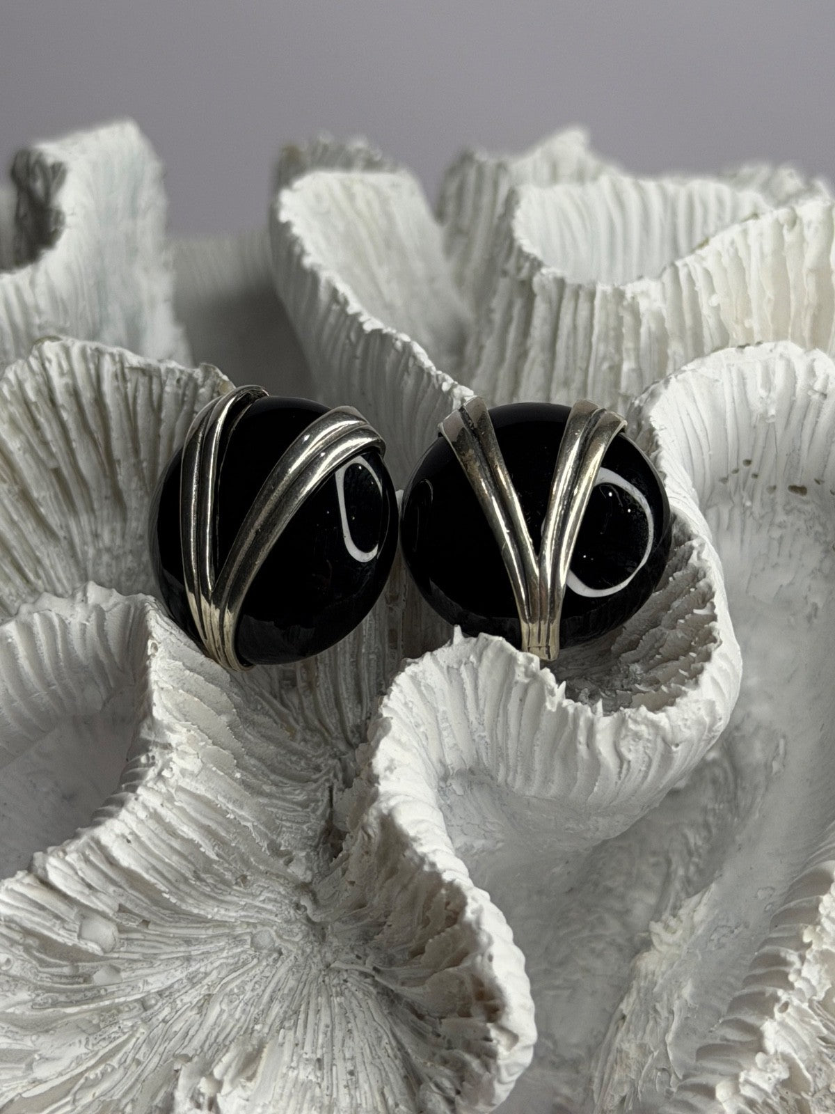 Vintage 925 Sterling Silver Black Onyx Earrings