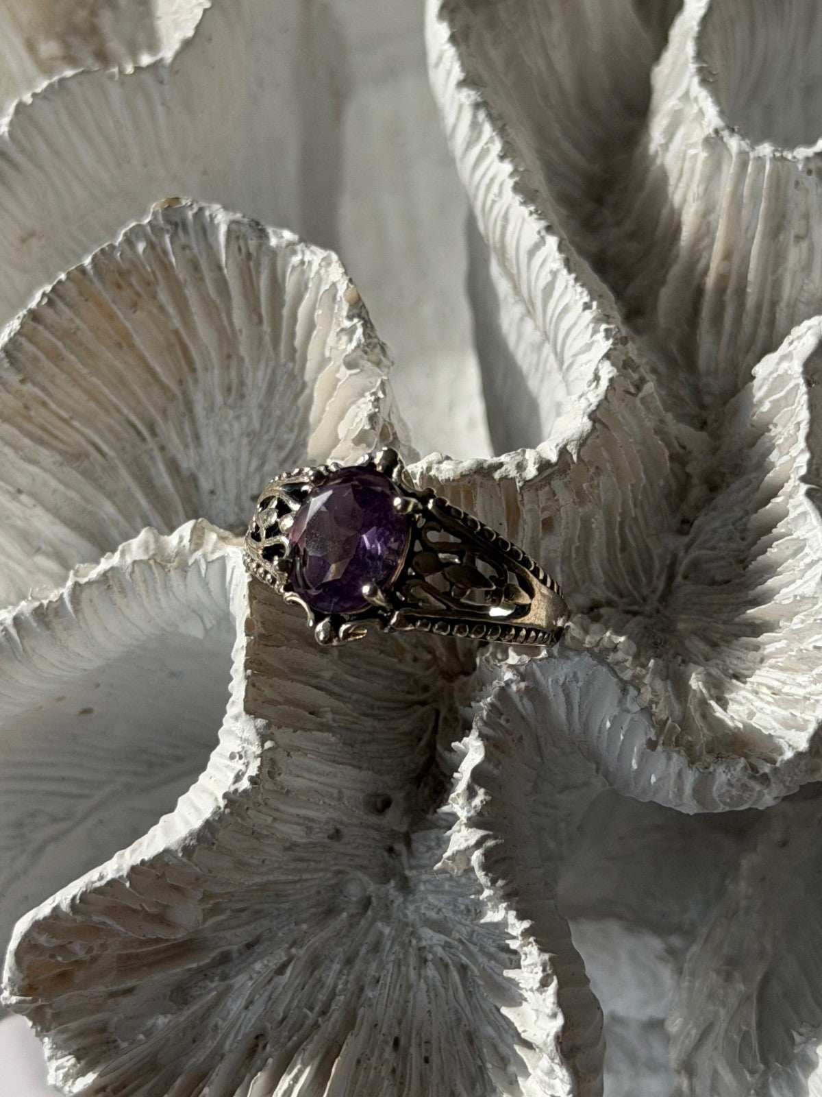 Vintage 925 Sterling Silver Amethyst Ring Size 8
