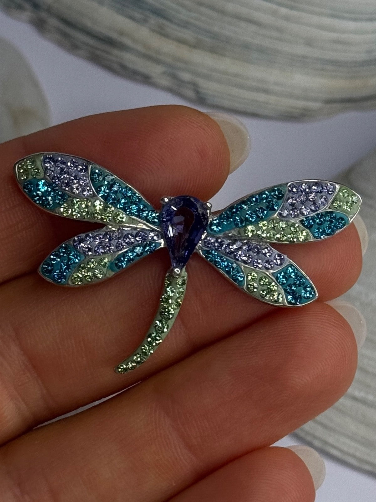 925 Sterling Silver Dragonfly Amethyst & Cz Pendant Length 1 Inch