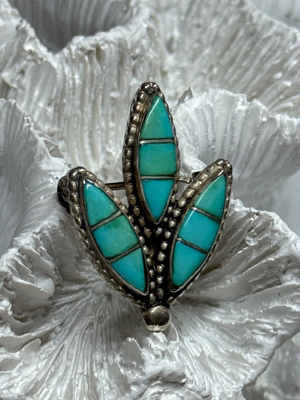 925 Sterling Silver Turquoise Brooch Length 1.3 Inch