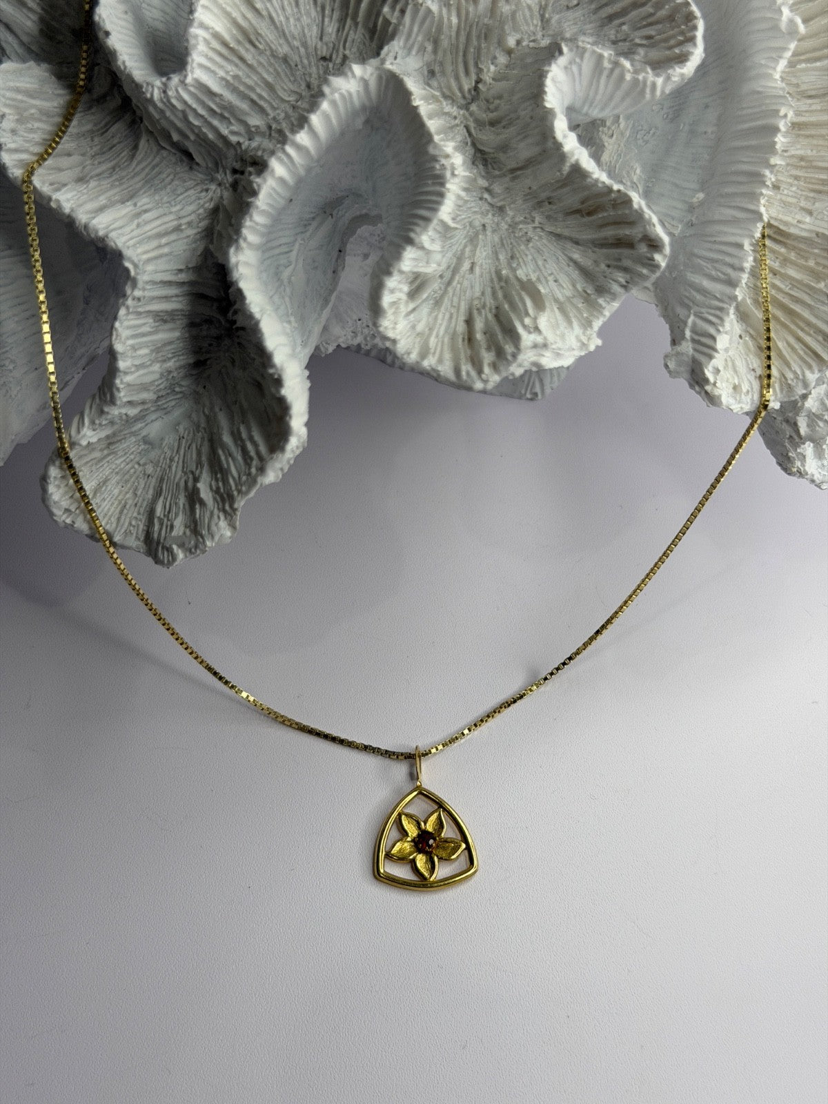 925 Sterling Silver Gold Plated Garnet Flower Necklace