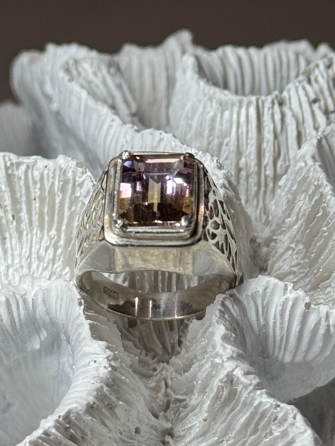 925 Sterling Silver Spinel Men's Ring Size 8