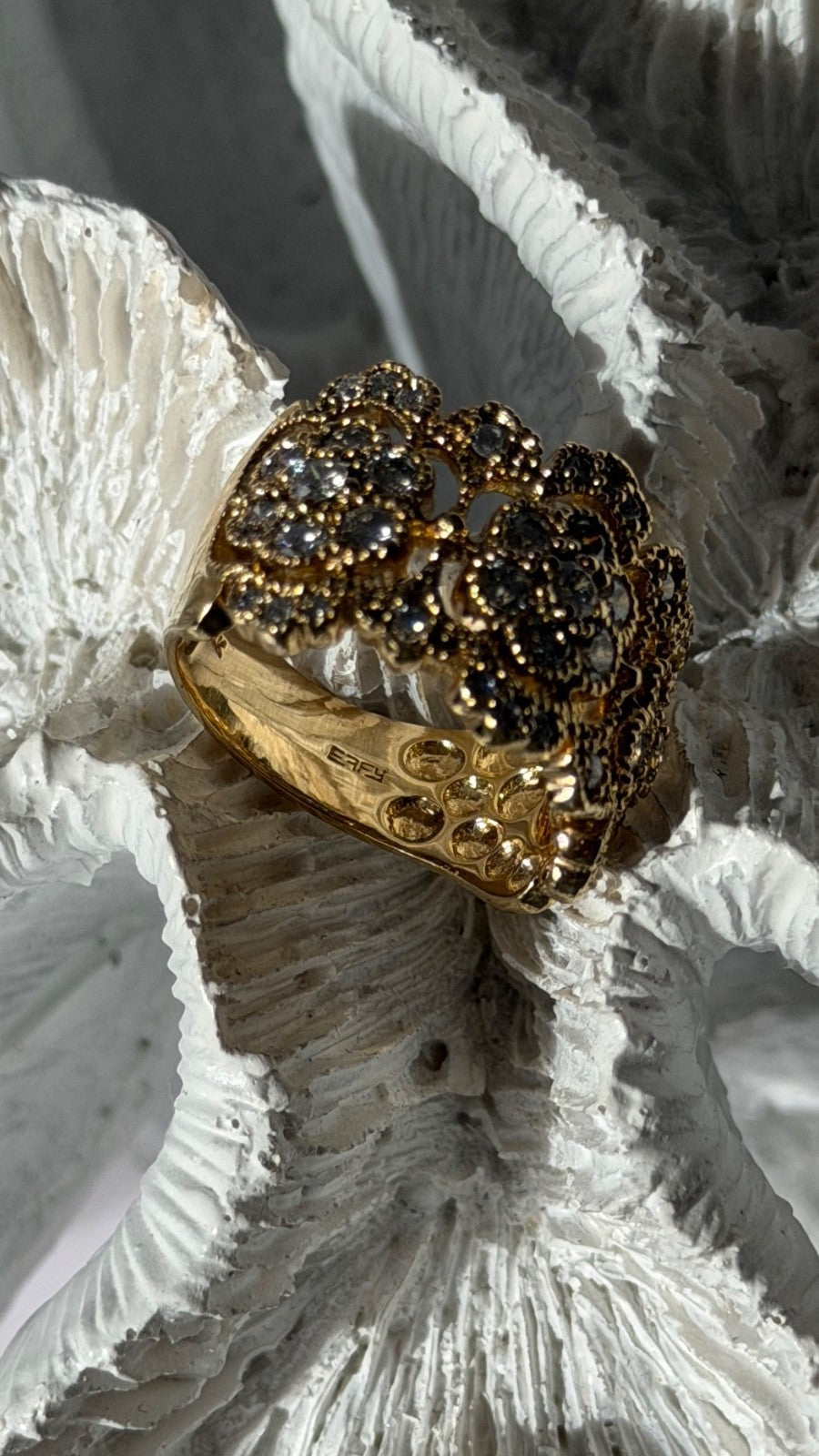 14K EFFY Yellow Gold Flowers Diamond 2.43 ct Ring Size 7.5