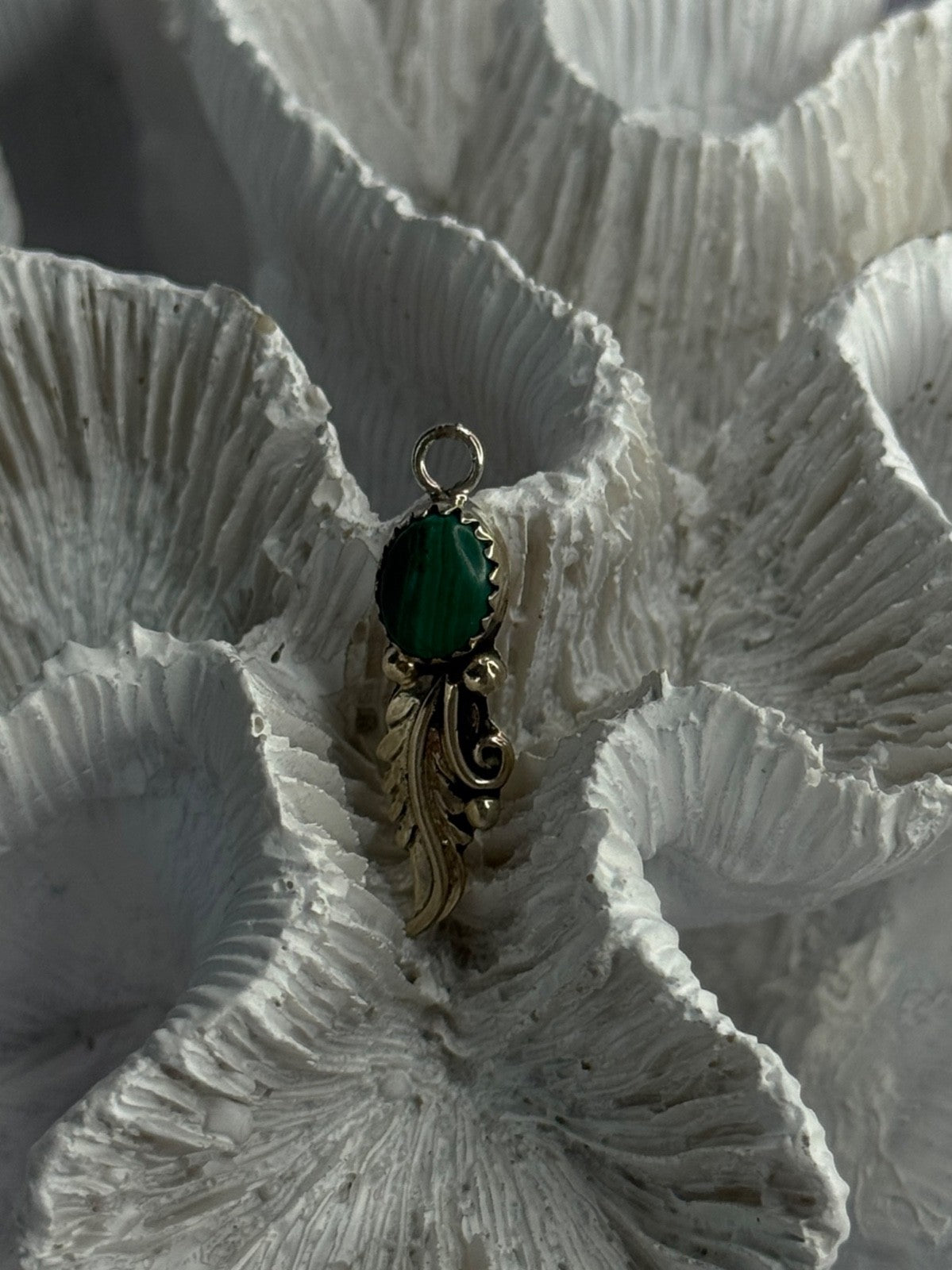 925 Sterling Silver Malachite Pendant Length 1.15 Inch