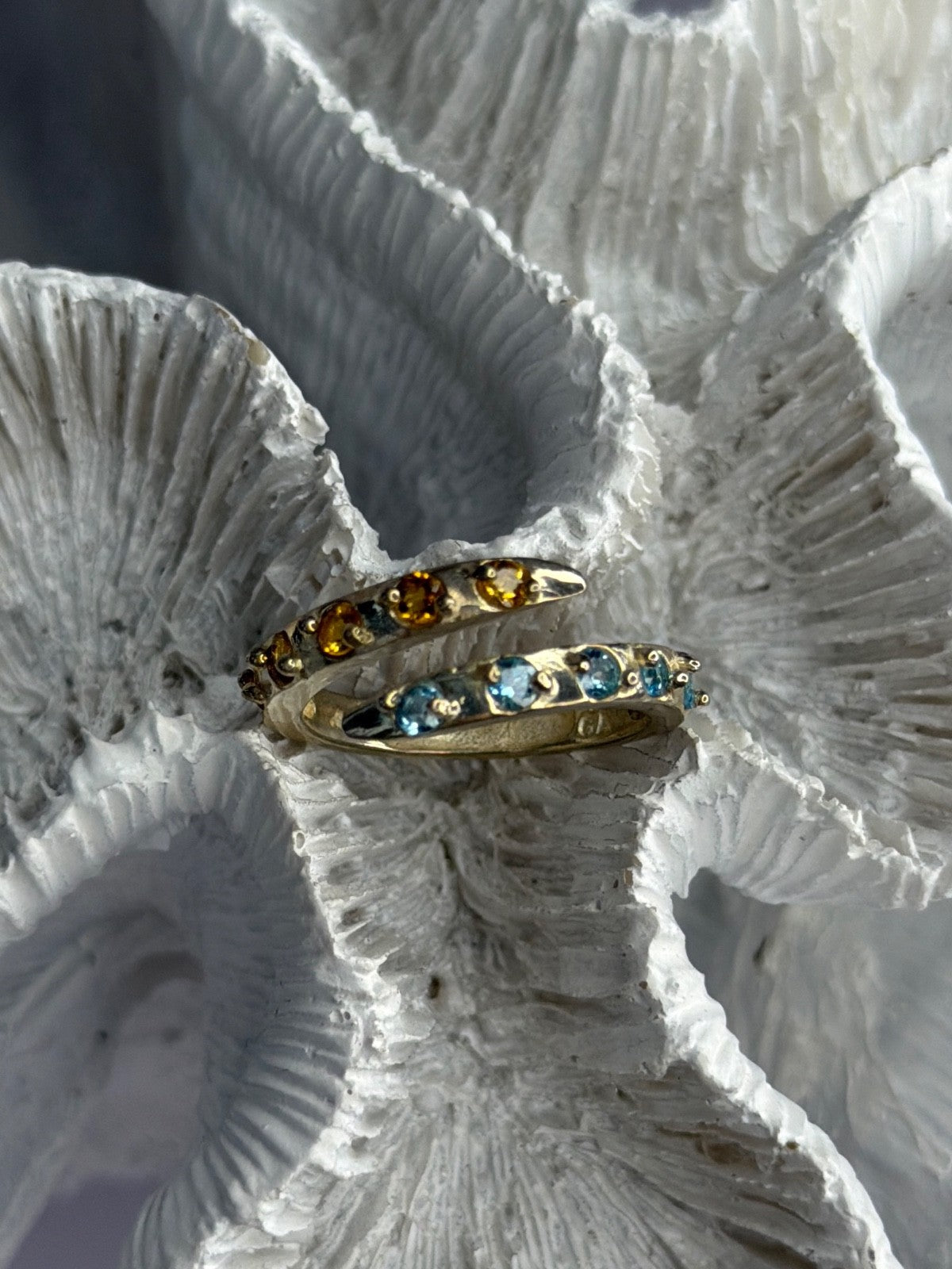 925 Sterling Silver Citrine & Topaz Ring Size 8